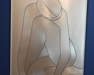 Silhouette seated women on metal w/ panel back