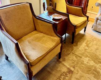 Pair of linen and suede Louis chairs