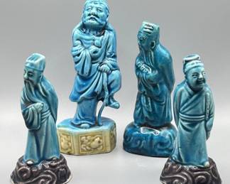 Lot Of 4 Late Qing to the Early Republic Period Blue Chinese Figurines
