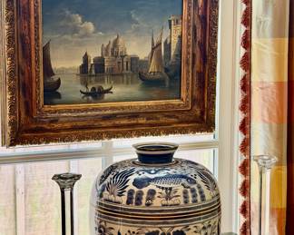 OLD BLUE AND WHITE SOUP POT