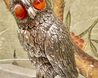 HOW FABULOUS an owl sugar caster with agate eyes circa 1890