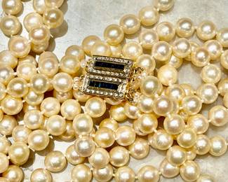 30” double strand finest pearls with diamond and sapphire clasp