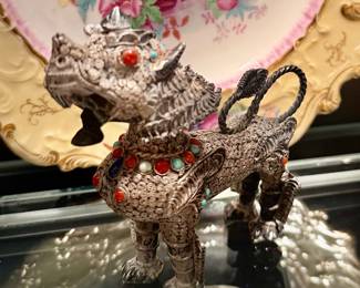 Exquisite Hand-Crafted Nepalese Pure Silver Guardian Lion (Chinthe)