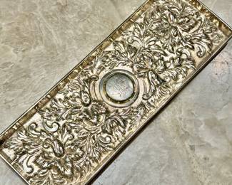 Repousse Sterling letter tray in sterling