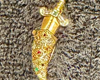19th C Jeweled Dagger Pendant