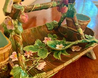 RARE 19th C strawberry server MAJOLICA