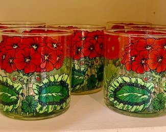George's Briard Vintage Glasses Set Of 6 Geranium Flower