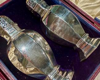 Cased sterling sugar casters or S/P England 1880