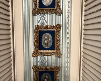 Set of Three Oval Floral Miniatures in Ornate Gilt Frames