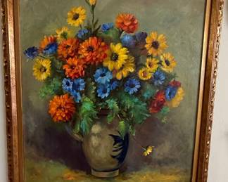 Floral Still Life Painting by D. Guillois, 1965