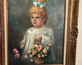 Portrait of a Young Girl with Flowers by Guillois
