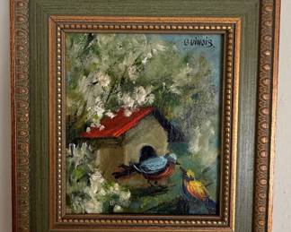 E. Vinois Birdhouse Oil Painting