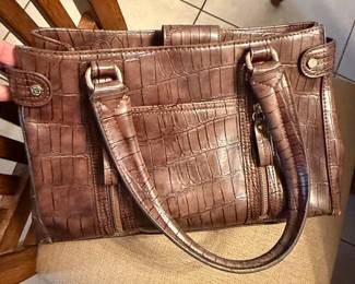 Brown Embossed Crocodile Pattern Leather Handbag by Liz Claiborne