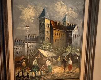 Caroline Burnett Oil Painting of European Town Square