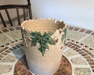 Vintage Ceramic Planter with Maple Leaf and Berries