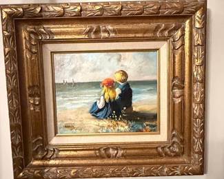 Children at the Beach Painting by C. Guillois