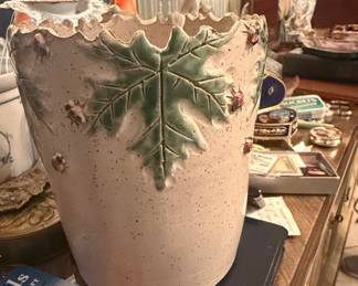 Martine 2006 Pottery Planter with Maple Leaf and Ladybugs