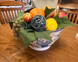 Vintage Italian Capodimonte Style Ceramic Fruit Bowl with Faux Fruit