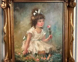 Oil Painting of a Young Girl with a Flower by Guillois