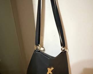 Paloma Picasso Black Leather Shoulder Bag with Gold 'X' Logo