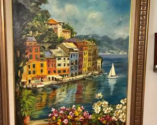 Coastal Italian Village Oil Painting by D. Quinois