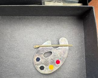 Sterling Silver Artist's Palette Brooch with Enamel Accents - Mexico 925