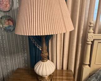 2 Vintage Stiffel Ceramic and Brass Table Lamp