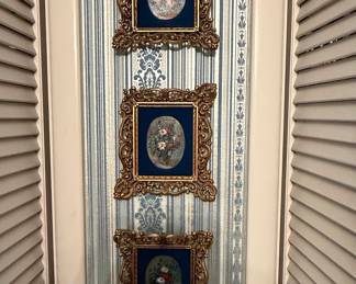 Set of Three Oval Floral Miniatures in Ornate Frames