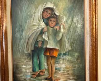 Children in the Rain Painting by Guillois