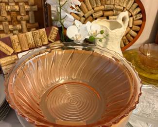 Wine, decor, pink depression glass