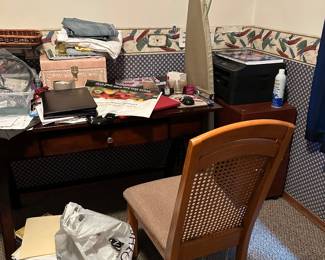 Desk, office items