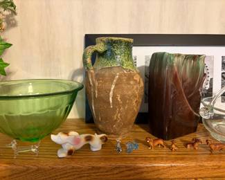 Vaseline glass, miniature, dachshunds, vases