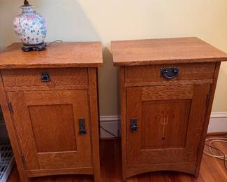 STICKLEY HARVEY ELLIS INLAID NIGHT STAND ON RIGHT