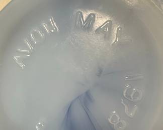 Avon "May 1978" Blue Marbled Milk Glass Pitcher and Bowl Set
