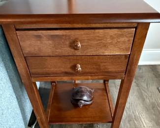 Two Drawer Wooden Nightstand with Shelf