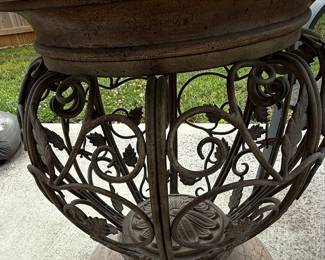 Etched Glass Octagonal Patio Table with Decorative Metal Base