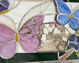 Octagonal Garden Bench with Stained Glass Butterfly Mosaic