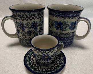 Polish Pottery "Ceramika Artystyczna" Mugs and Saucer
