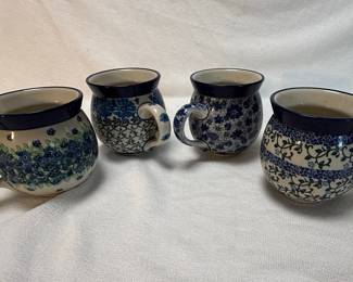 Polish Pottery Mugs Set - "M.K. - 65" Mark