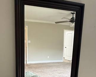 Dark Wood Framed Wall Mirror with Reeded Detailing
