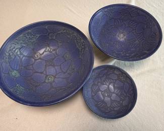 Fuce Studio Pottery Ceramic Bowl Set with Floral Motif
