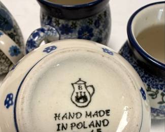 Polish Pottery Mugs Set - "M.K. - 65" Mark