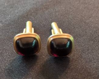 Vintage Gold Tone Cufflinks with Black Onyx Cabochons