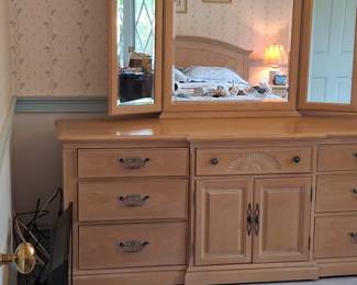 Light Oak Triple Dresser with Mirror by Bernhardt second image