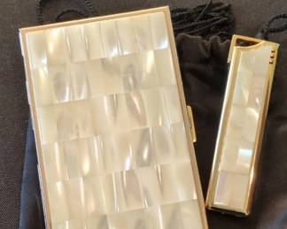 Mother of Pearl Cigarette Case and Lighter Set