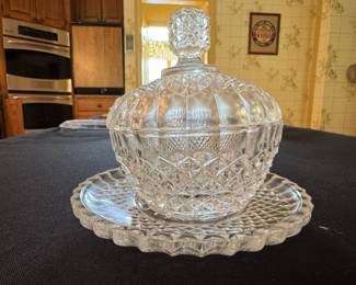 Cut Glass Candy Dish with Lid and Underplate