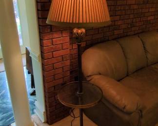 Vintage Brass Floor Lamp with Glass Side Table