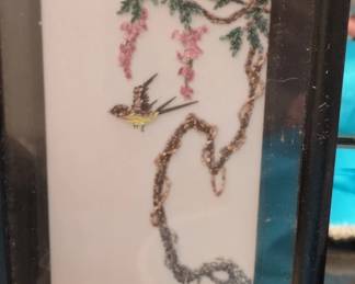 Chinese Silk Embroidery Painting with Bird and Wisteria third image