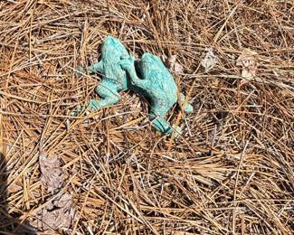 Pair of Cast Iron Frogs with Verdigris Patina