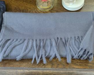 Solid Grey Wool Scarf with Fringe